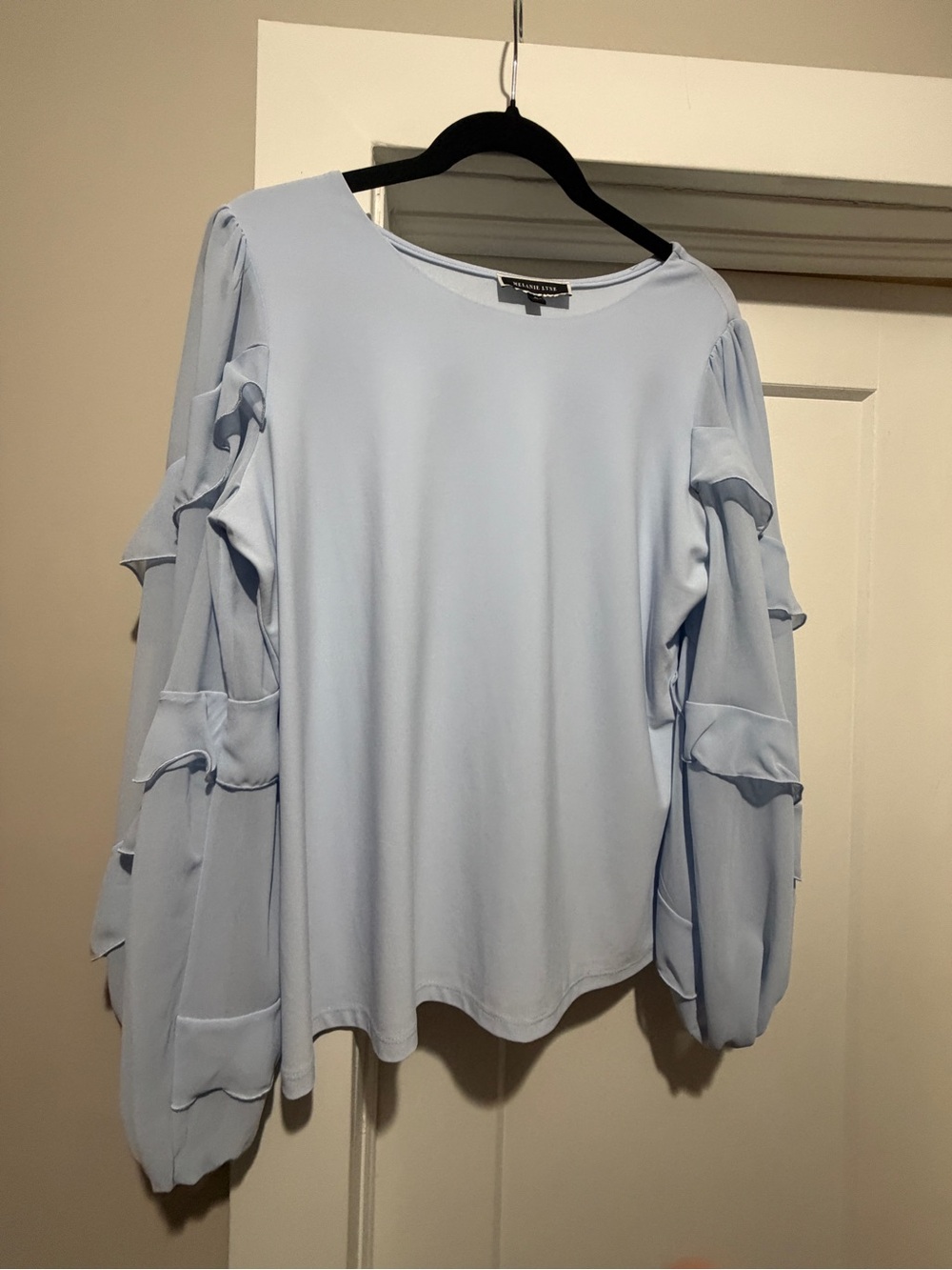 Melanie Lyne Ruffled Sleeve Blouse in Light Blue